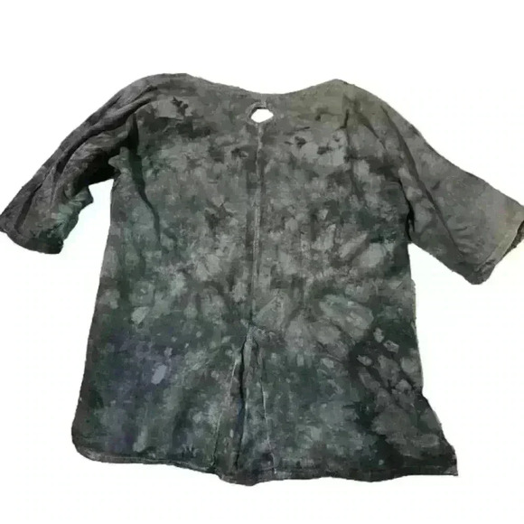 Tie Dye Keyhole Tunic Top Lagenlook Linen Blouse “Oh my Gauze” Grey Natural Boho - Picture 2 of 11